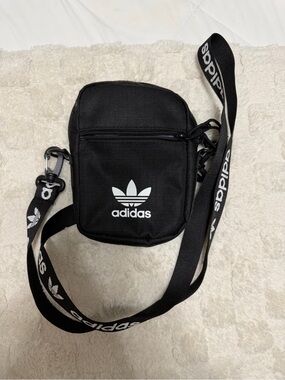 Adidas Originals Black Trefoil Mini Shoulder Bag with Logo Strap